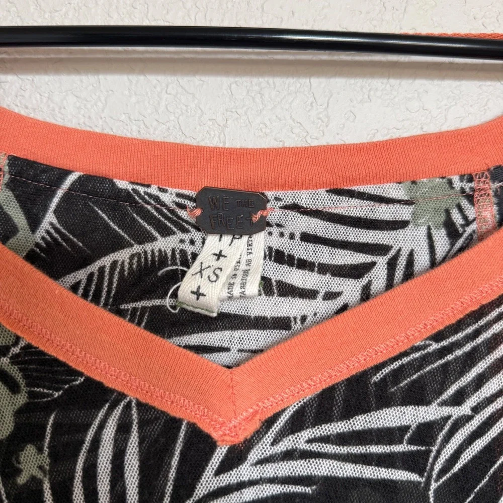 We The Free Free People Tropical Palm Print Dolman Mesh Top XS Boho Slouchy